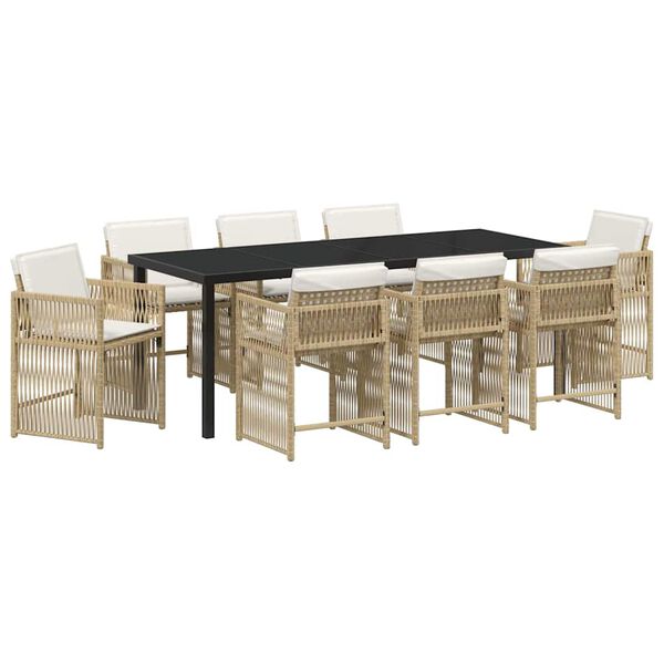 vidaXL Conjunto de Comedor de Jard&iacute;n 9 pcs Beige rat&aacute;n sint&eacute;tico