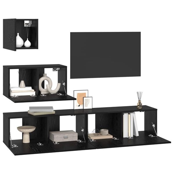 vidaXL Conjunto de mueble de TV 3 pcs Roble Negro Madera de ingenier&iacute;a