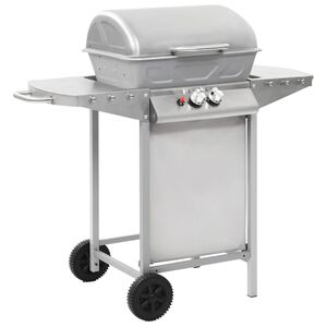 vidaXL Barbacoa port&aacute;til de gas con 2 zonas plateada acero inoxidable