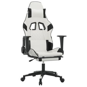 vidaXL Silla gaming con reposapi&eacute;s cuero sint&eacute;tico blanco negro