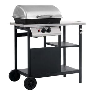 vidaXL Barbacoa port&aacute;til de gas con mesita 3 estantes negro y plateado