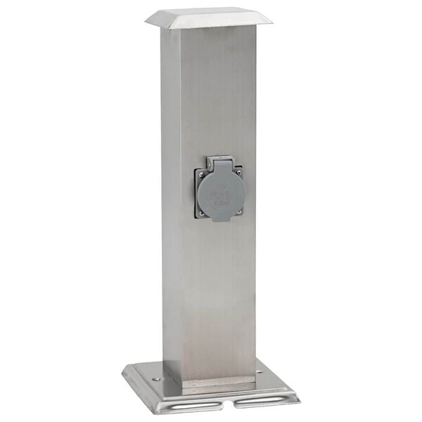 Columna de acero inoxidable con enchufe y temporizador para el jardín