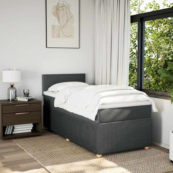 vidaXL Cama box spring con colch&oacute;n tela gris oscuro 90x200 cm