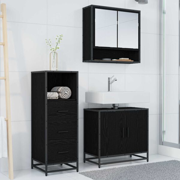 vidaXL Juego de muebles de ba&ntilde;o 3 pcs Roble Negro Madera de ingenier&iacute;a
