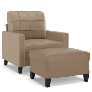 vidaXL Sill&oacute;n con taburete cuero sint&eacute;tico color capuchino 60 cm