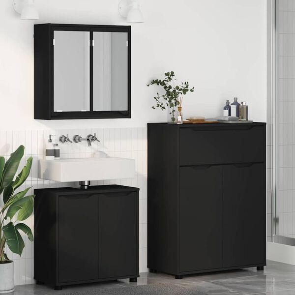 vidaXL Juego de muebles de ba&ntilde;o 3 pcs Negro Madera contrachapada