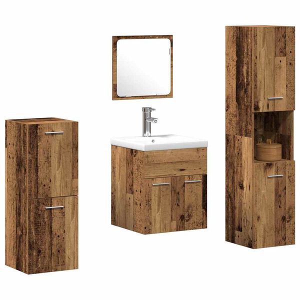 vidaXL Juego de muebles de ba&ntilde;o con puerta 4 pcs Madera envejecida