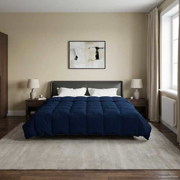 vidaXL Edred&oacute;n de Invierno Azul Oscuro 220 x 240 cm Microfibra