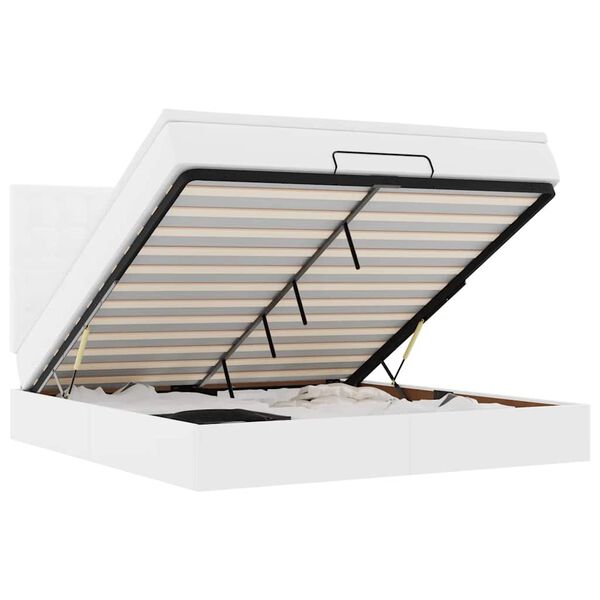 vidaXL Estructura cama otomana colchón cuero sintético blanco