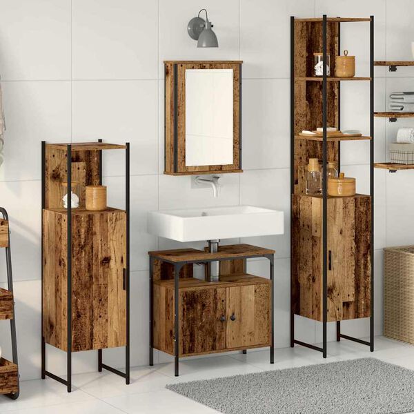 vidaXL Juego de muebles de ba&ntilde;o con estante 4 pcs Madera vieja