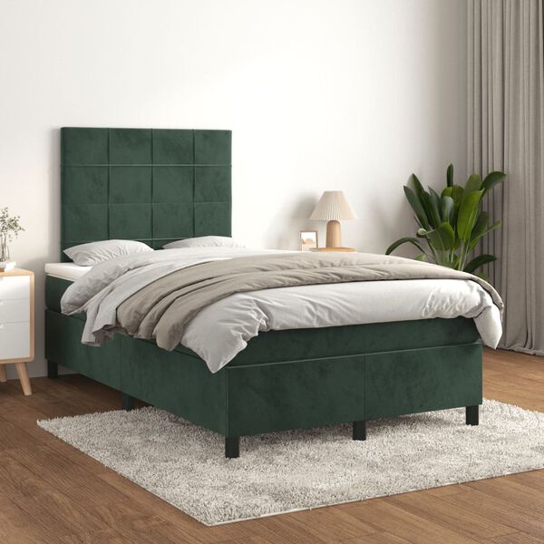 vidaXL Cama box spring con colch&oacute;n terciopelo verde oscuro 120x190 cm