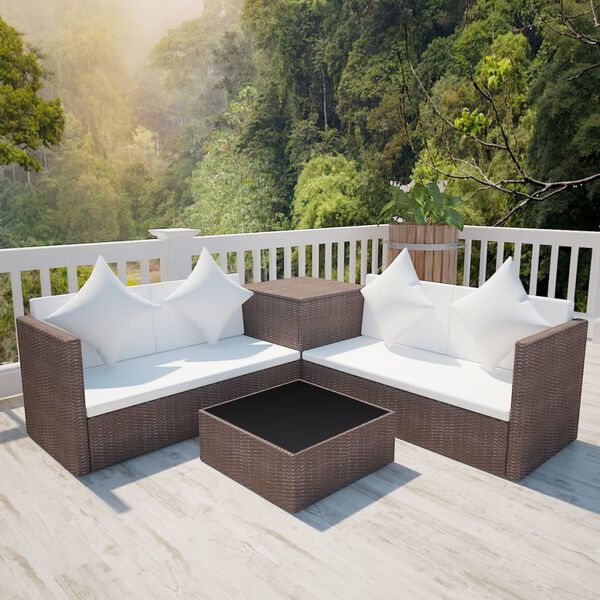 vidaXL Set muebles de jardín 4 piezas y cojines ratán sintético marrón