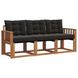 vidaXL Conjunto de sof&aacute;s de exterior con coj&iacute;n 3 pcs Natural y negro
