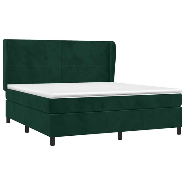 vidaXL Cama box spring con colch&oacute;n terciopelo verde oscuro 180x200 cm