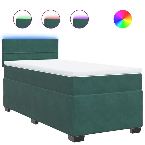 vidaXL Cama box spring con colch&oacute;n terciopelo verde oscuro 90x200 cm