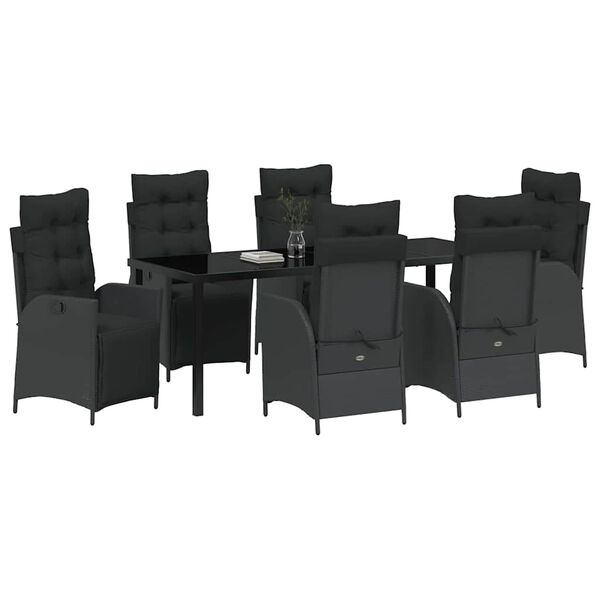 vidaXL Conjunto de Comedor de Jard&iacute;n 7 pcs Negro rat&aacute;n sint&eacute;tico