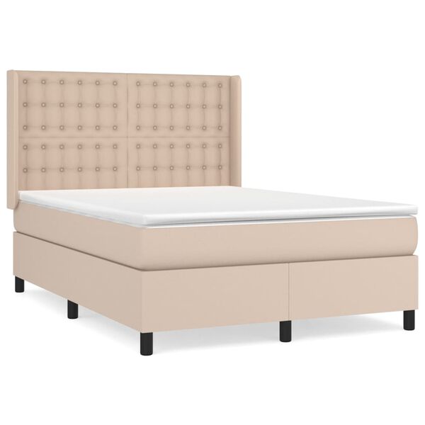 vidaXL Cama box spring con colch&oacute;n cuero sint&eacute;tico capuchino 140x200cm