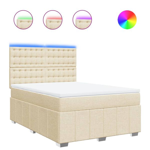 vidaXL Cama box spring con colch&oacute;n tela color crema 160x200 cm