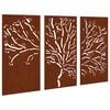 vidaXL Adorno pared jard&iacute;n 3 pzas acero corten dise&ntilde;o &aacute;rbol 105x55 cm