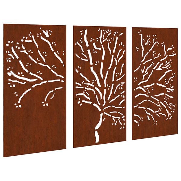vidaXL Adorno pared jard&iacute;n 3 pzas acero corten dise&ntilde;o &aacute;rbol 105x55 cm