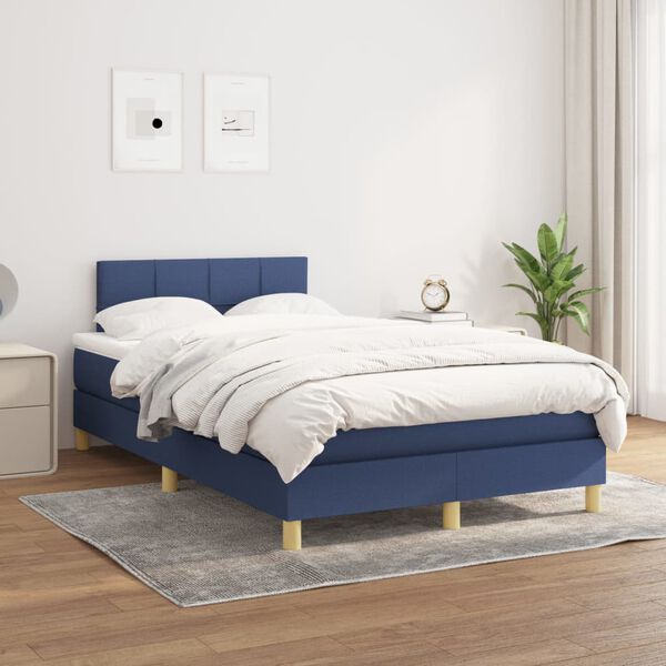 vidaXL Cama box spring con colch&oacute;n tela azul 120x200 cm