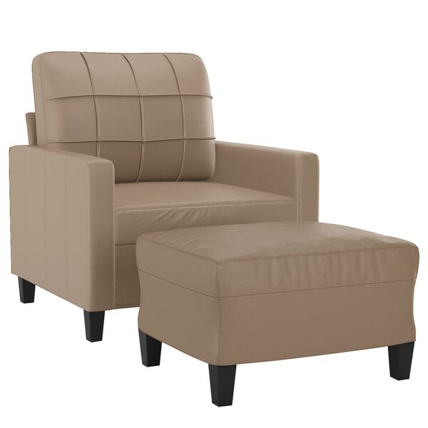 vidaXL Sillón con taburete cuero sintético color capuchino 60 cm