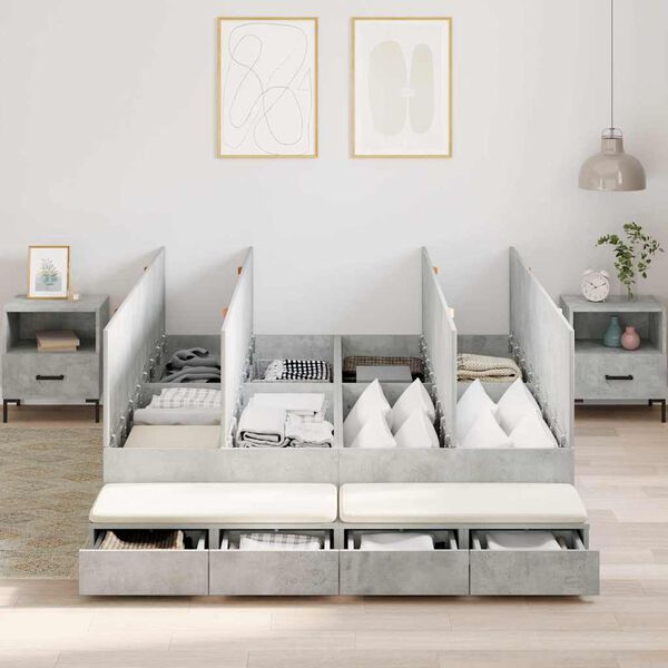 vidaXL Cama con almacenamiento con caj&oacute;n Gris Concreto 140 cm