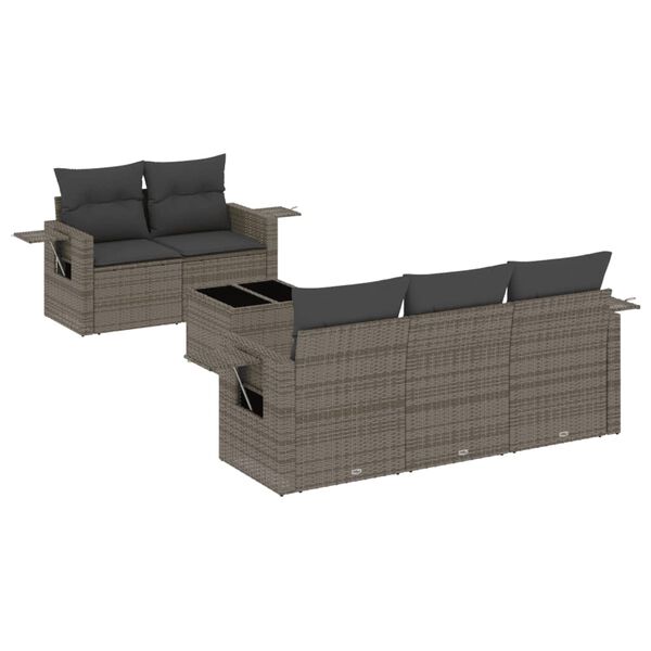 vidaXL Set de muebles de jard&iacute;n 6 pzas y cojines rat&aacute;n sint&eacute;tico gris
