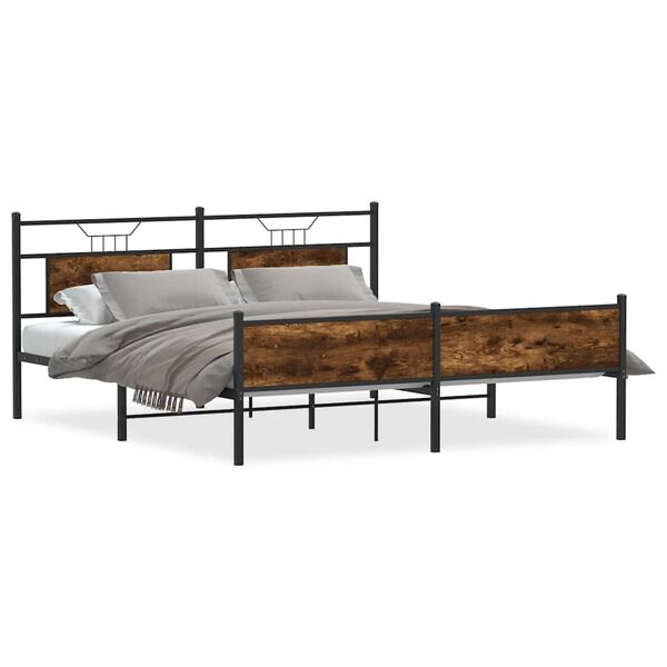 vidaXL Estructura de cama sin colchón metal roble ahumado 160x200 cm