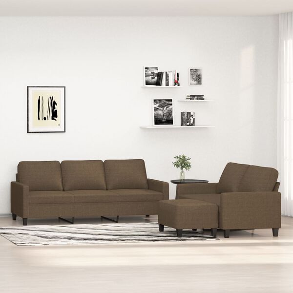 vidaXL Juego de sofás con cojines 3 piezas tela marrón