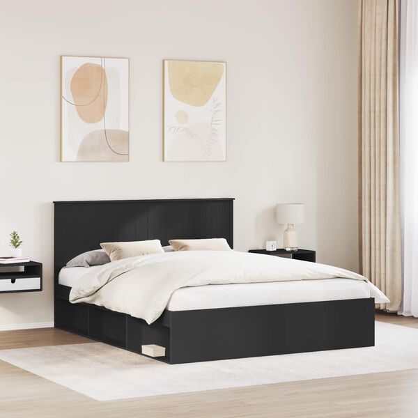 vidaXL Estructura de cama Negro 160 x 200 cm Madera de pino macizo