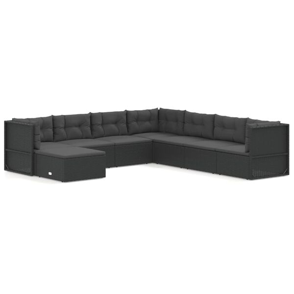 vidaXL Set de muebles de jard&iacute;n 8 pzas y cojines rat&aacute;n sint&eacute;tico negro