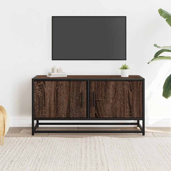 vidaXL Mueble TV metal y madera ingenier&iacute;a marr&oacute;n roble 80x34,5x40 cm