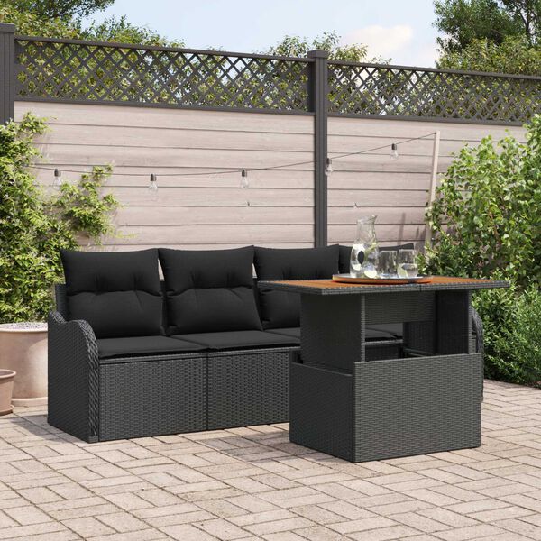 vidaXL Conjunto de sofá de jardín 5 pcs Negro Poliratán
