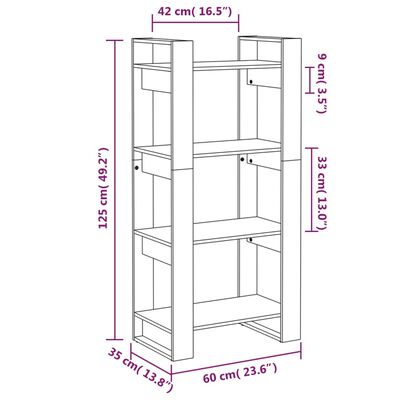 vidaXL Estantería/divisor de espacios madera maciza gris 60x35x125 cm