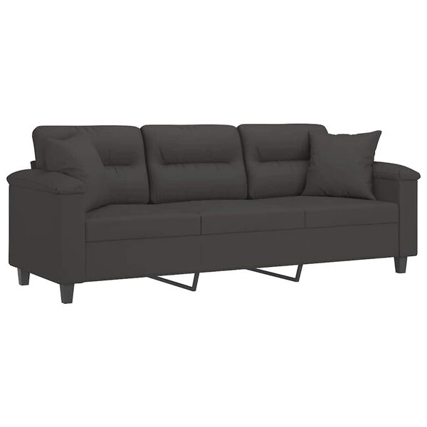 vidaXL Sof&aacute; 3 plazas almohadas y cojines microfibra gris oscuro 180 cm