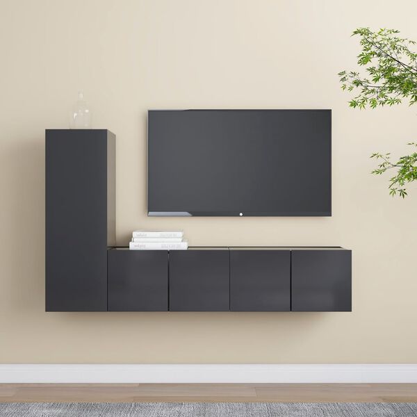 vidaXL Set de muebles de sal&oacute;n 3 piezas madera ingenier&iacute;a gris