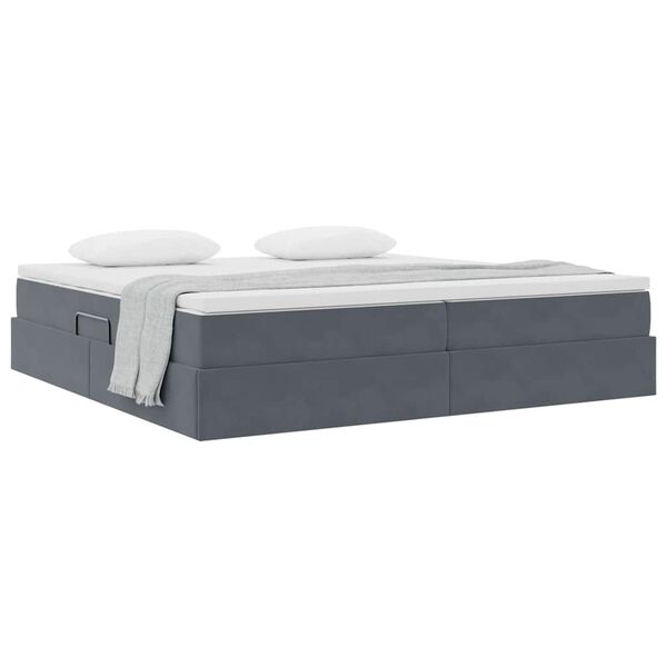 vidaXL Cama con almacenamiento y colch&oacute;n Gris oscuro 200 x 200 cm
