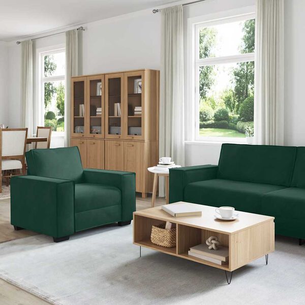 vidaXL Juego de sof&aacute;s con cojines 3 piezas terciopelo verde oscuro