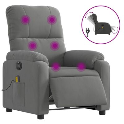vidaXL Sillón reclinable masaje eléctrico tela microfibra gris oscuro