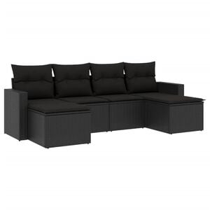 vidaXL Set de sof&aacute;s de jard&iacute;n 6 piezas y cojines rat&aacute;n sint&eacute;tico negro