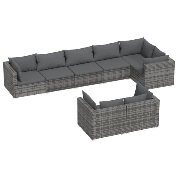vidaXL Set de muebles de jardín 8 pzas y cojines ratán sintético gris