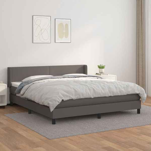 vidaXL Cama box spring con colch&oacute;n cuero sint&eacute;tico gris 180x200 cm