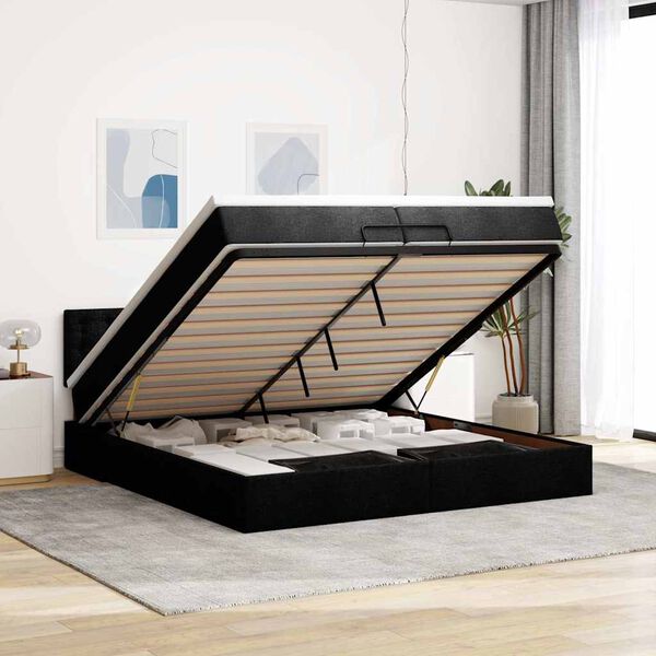 vidaXL Estructura de cama otomana con colch&oacute;n tela negra 200x200 cm