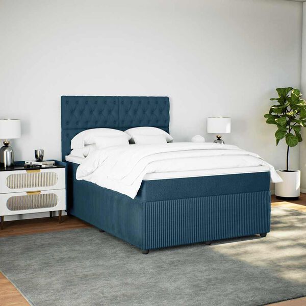 vidaXL Cama box spring con colch&oacute;n terciopelo azul oscuro 140x200 cm