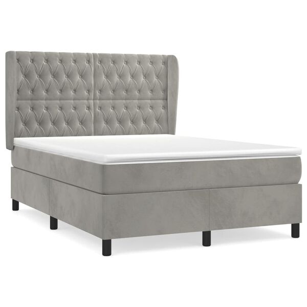 vidaXL Cama box spring con colch&oacute;n terciopelo gris claro 140x190 cm