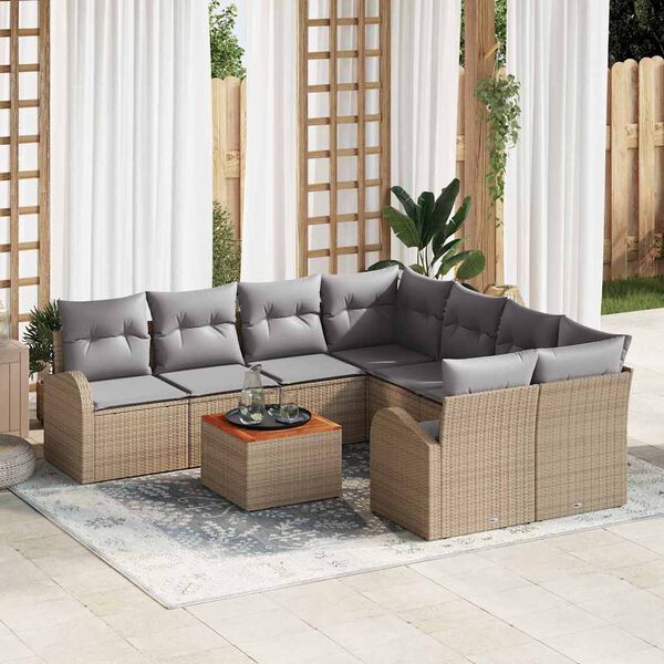 vidaXL Conjunto de sof&aacute;s de jard&iacute;n 9 pcs Beige y Gris Claro