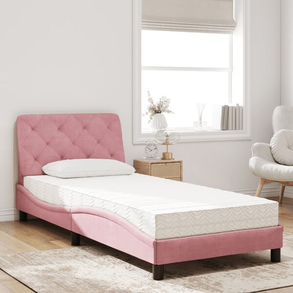 vidaXL Cama con colch&oacute;n terciopelo rosa 80x200 cm