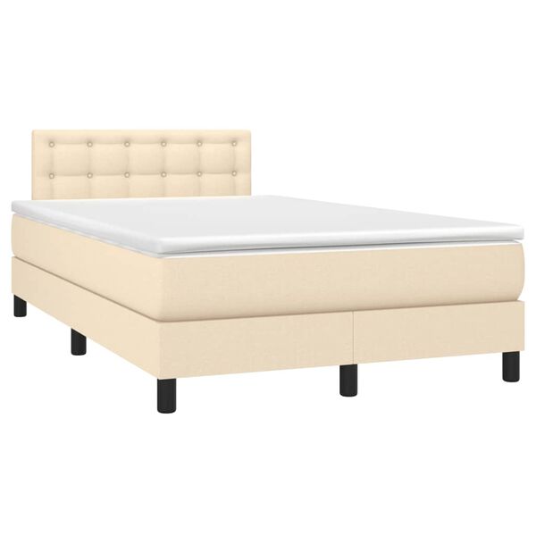 vidaXL Cama box spring con colch&oacute;n y LED tela crema 120x200 cm