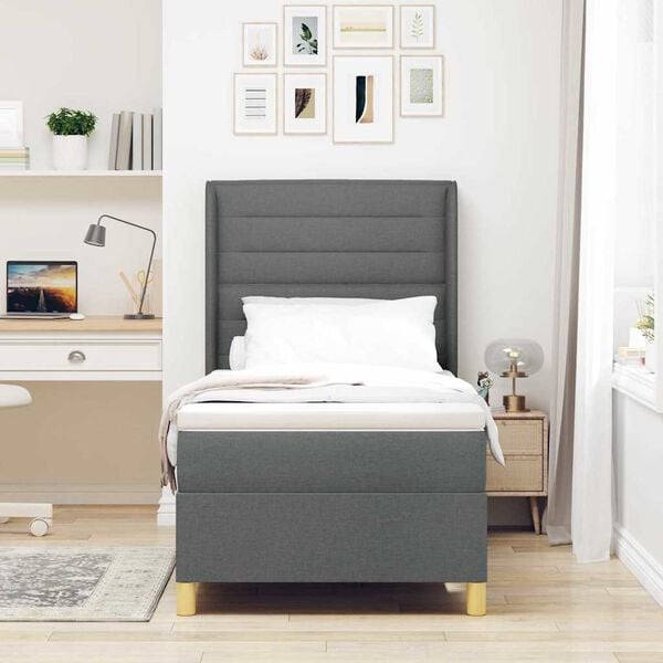 vidaXL Cama tipo Box Spring con colch&oacute;n Gris oscuro 90 x 190 cm tela